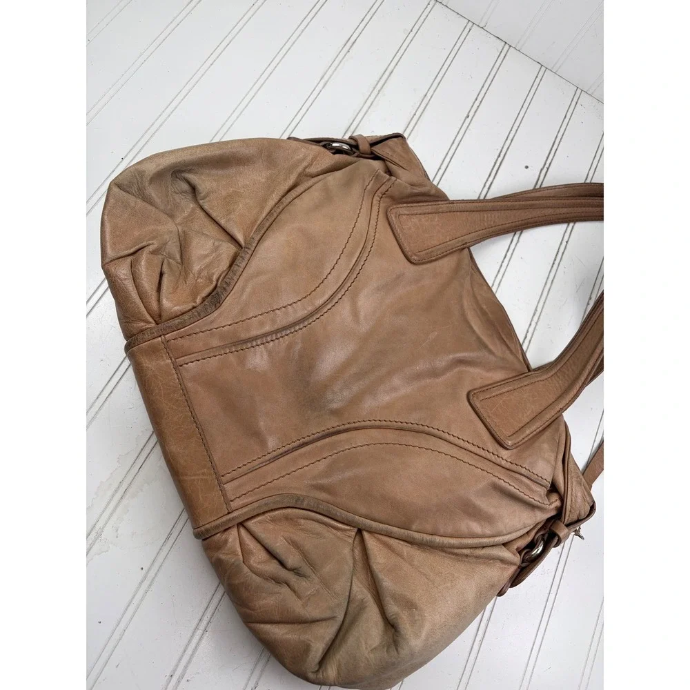 Francesco Biasia Vintage Y2K Large Beige Leather Slouchy Hobo Shoulder Bag